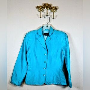 Yvonne LaFlrur Vintage Turquoise Button-Front Blazer Jacket 100% Silk. Size SP